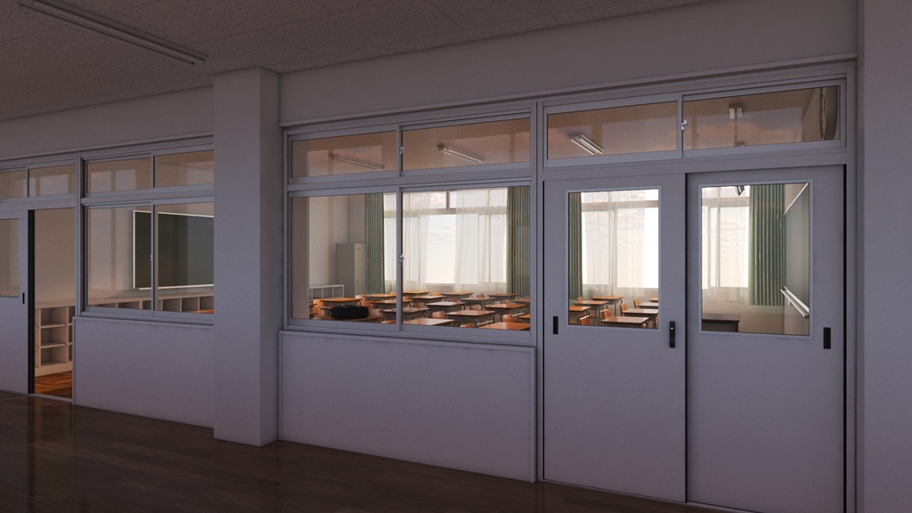【3D背景素材】夕暮れの学校の教室(3ds Max / V-Ray / FBX / OBJ)