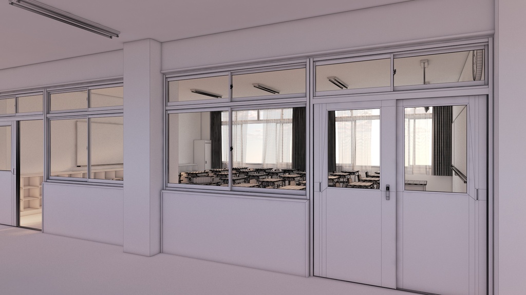【3D背景素材】夕暮れの学校の教室(3ds Max / V-Ray / FBX / OBJ)