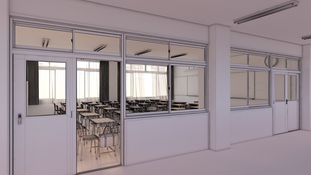 【3D背景素材】夕暮れの学校の教室(3ds Max / V-Ray / FBX / OBJ)