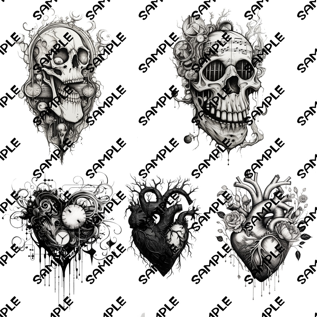 タトゥーやステッカーに!!心臓と骸骨の透過画像5枚