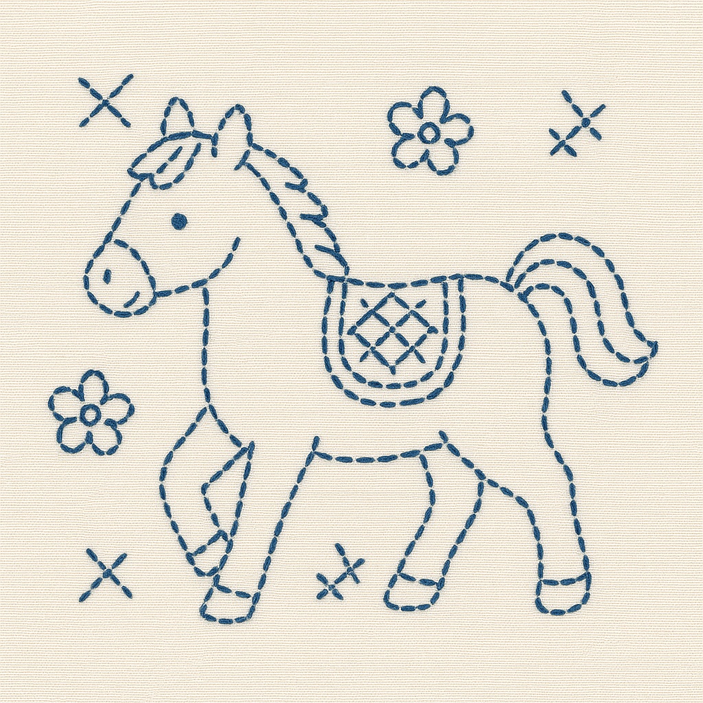 【2026年干支】ゆるかわ馬の刺し子図案 〜一目刺しやフリーステッチで楽しむ〜