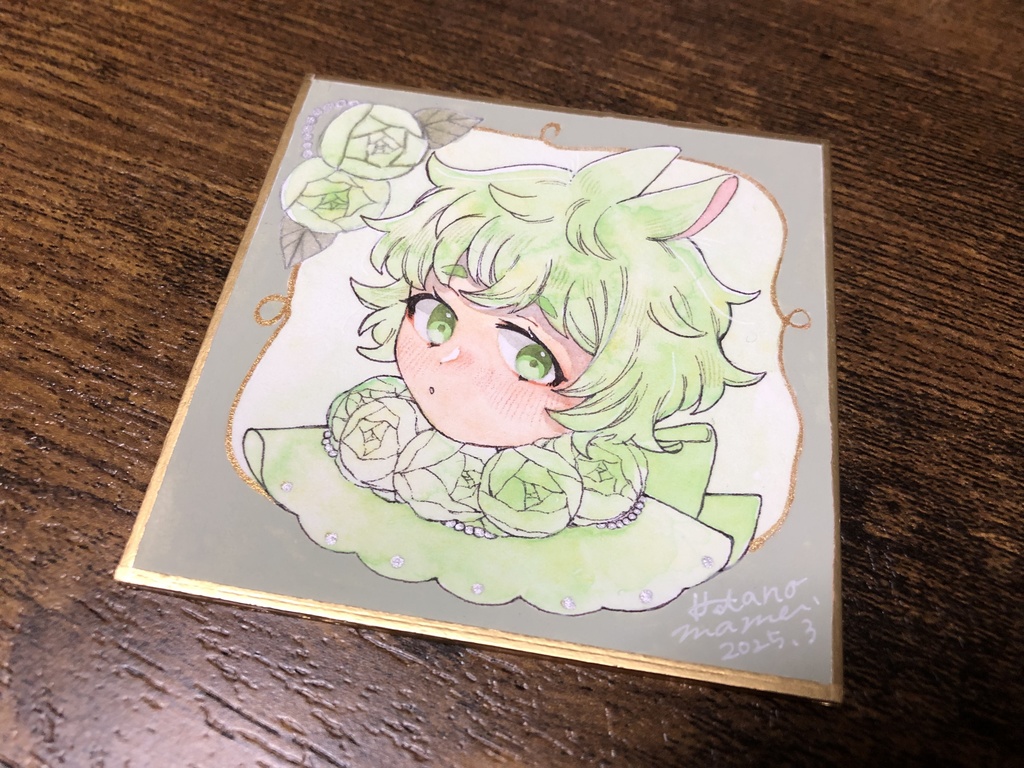 【原画】まめ色紙 うさぎ（キャベツ）