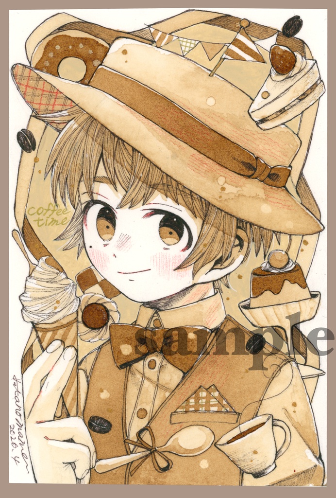 【原画】珈琲ドローイング　ハガキサイズ