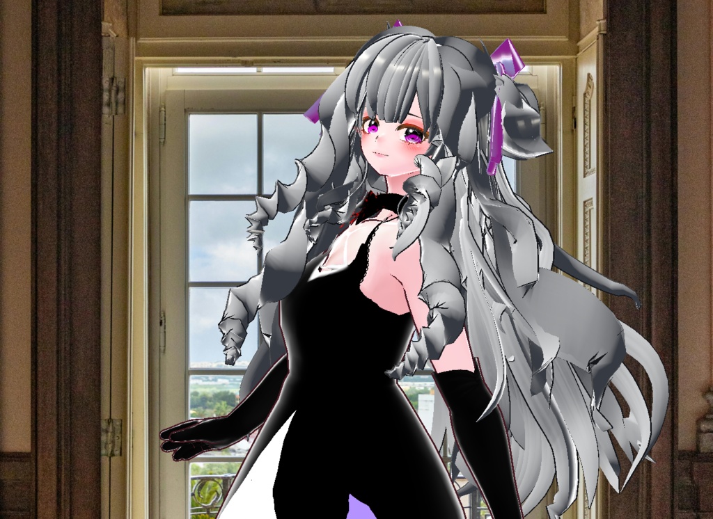 VRM+VROID+의상 및 머리스타일 아이템 / 화려한 머리 무도회 드레스 여성 ( 같은 아바타에 버전이 2가지 입니다 )