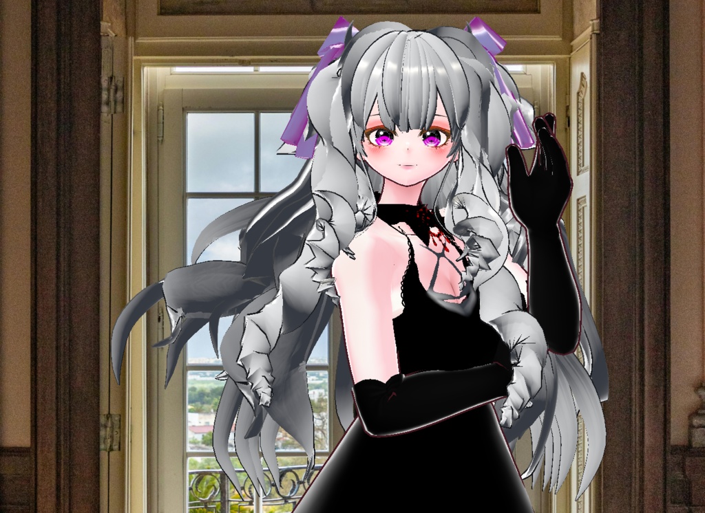 VRM+VROID+의상 및 머리스타일 아이템 / 화려한 머리 무도회 드레스 여성 ( 같은 아바타에 버전이 2가지 입니다 )