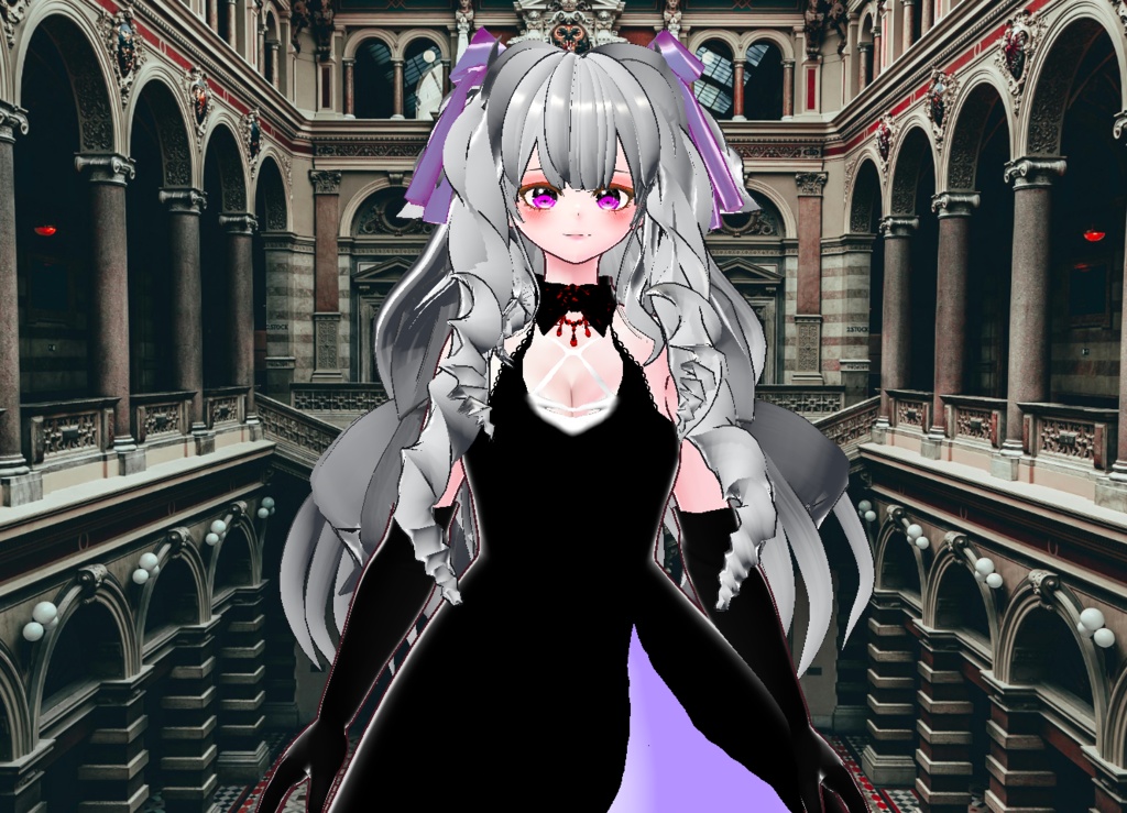 VRM+VROID+의상 및 머리스타일 아이템 / 화려한 머리 무도회 드레스 여성 ( 같은 아바타에 버전이 2가지 입니다 )