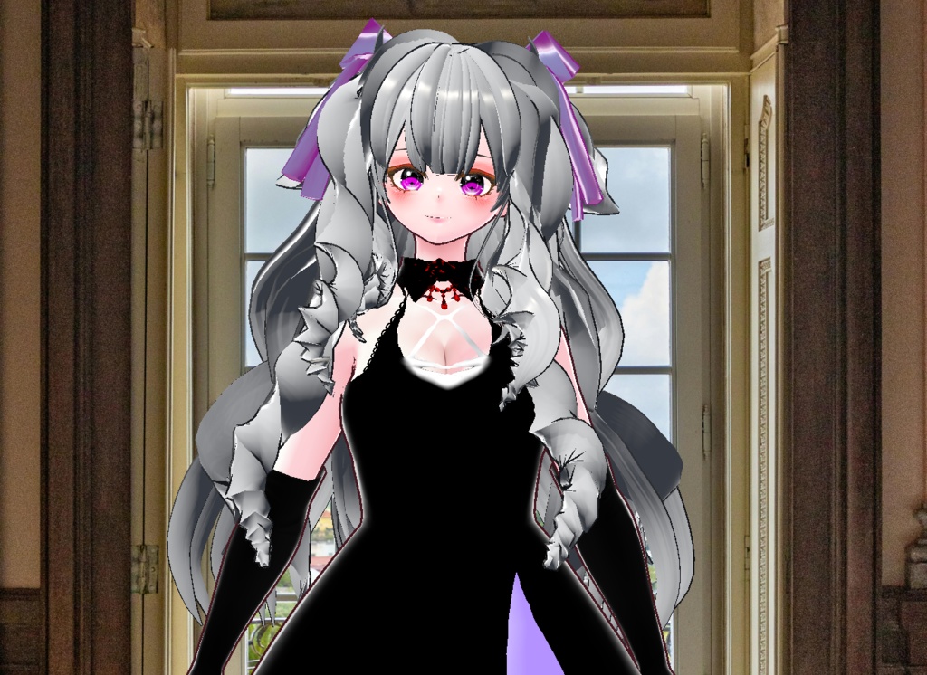 VRM+VROID+의상 및 머리스타일 아이템 / 화려한 머리 무도회 드레스 여성 ( 같은 아바타에 버전이 2가지 입니다 )