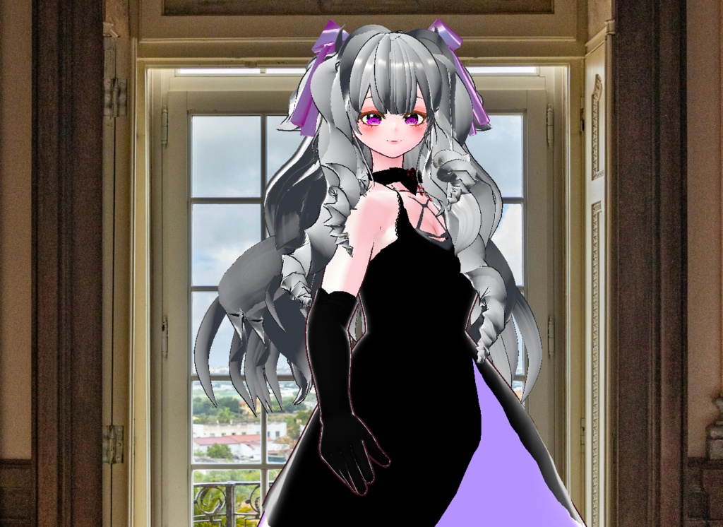 VRM+VROID+의상 및 머리스타일 아이템 / 화려한 머리 무도회 드레스 여성 ( 같은 아바타에 버전이 2가지 입니다 )