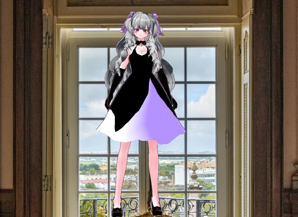 VRM+VROID+의상 및 머리스타일 아이템 / 화려한 머리 무도회 드레스 여성 ( 같은 아바타에 버전이 2가지 입니다 )