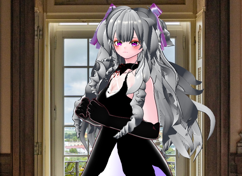 VRM+VROID+의상 및 머리스타일 아이템 / 화려한 머리 무도회 드레스 여성 ( 같은 아바타에 버전이 2가지 입니다 )