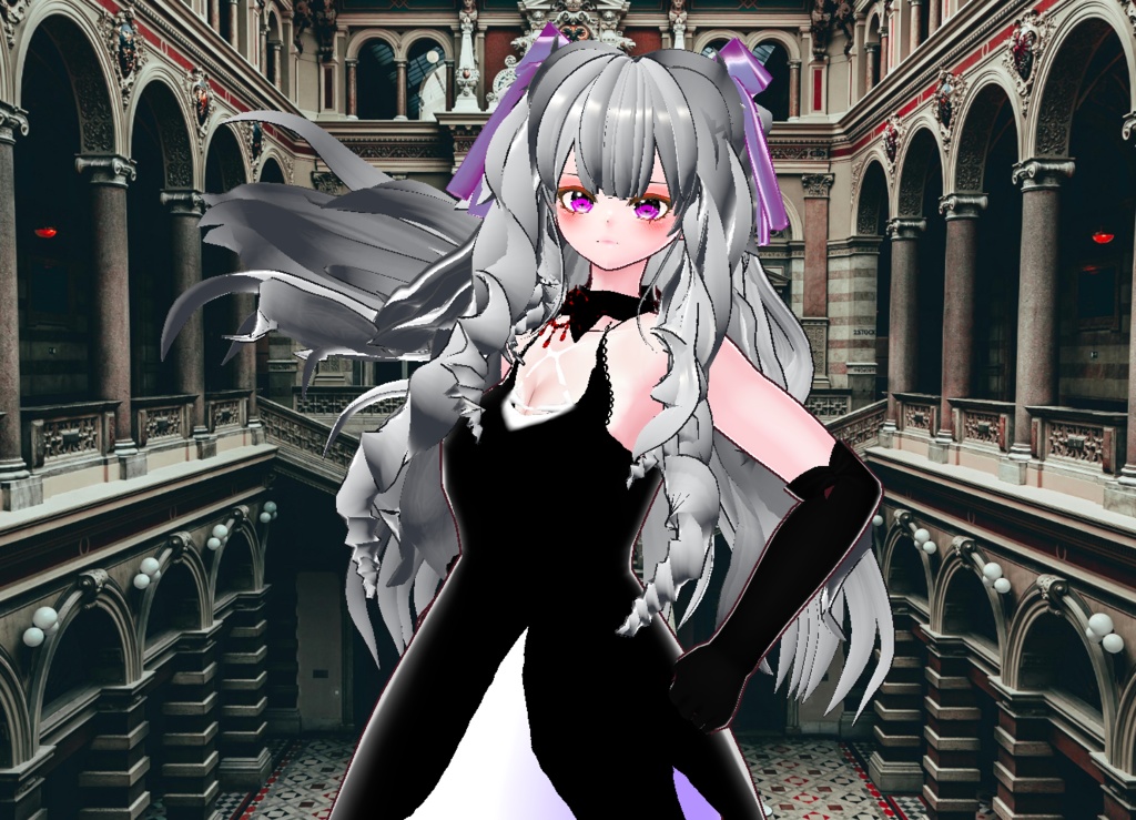 VRM+VROID+의상 및 머리스타일 아이템 / 화려한 머리 무도회 드레스 여성 ( 같은 아바타에 버전이 2가지 입니다 )