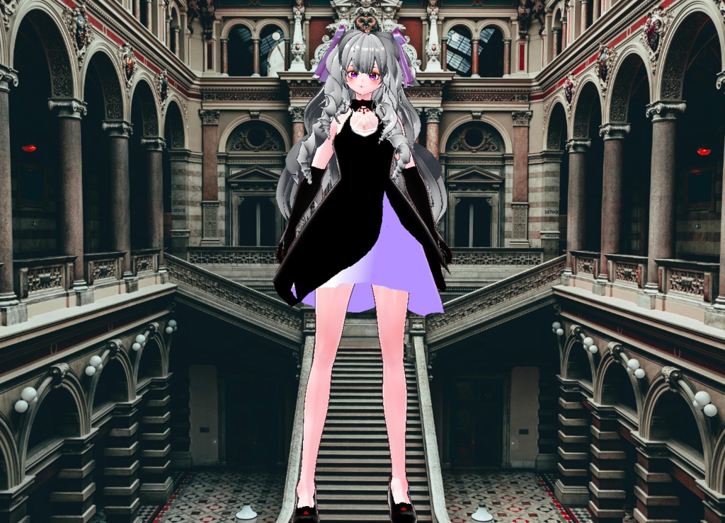 VRM+VROID+의상 및 머리스타일 아이템 / 화려한 머리 무도회 드레스 여성 ( 같은 아바타에 버전이 2가지 입니다 )