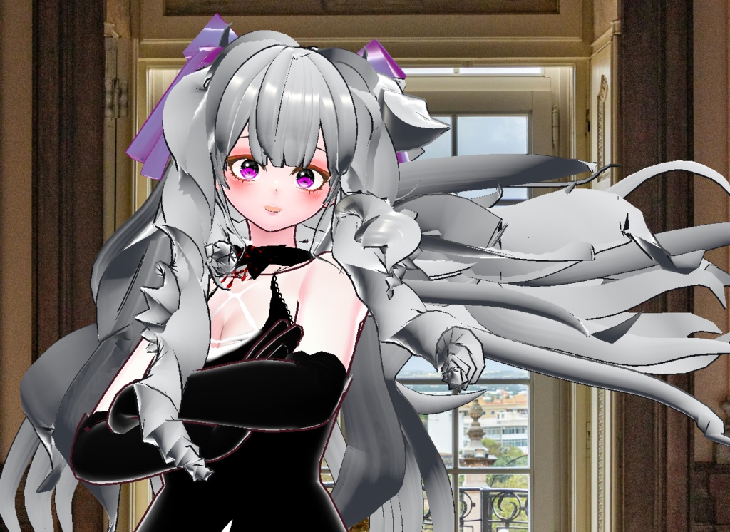 VRM+VROID+의상 및 머리스타일 아이템 / 화려한 머리 무도회 드레스 여성 ( 같은 아바타에 버전이 2가지 입니다 )