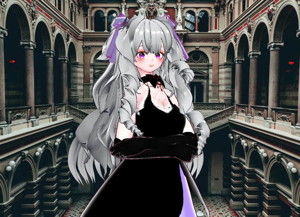 VRM+VROID+의상 및 머리스타일 아이템 / 화려한 머리 무도회 드레스 여성 ( 같은 아바타에 버전이 2가지 입니다 )