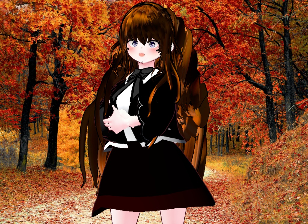 VRM+VROID+의상 및 머리스타일 아이템 / SD 갈색 머리 인형 같은 느낌의 소녀