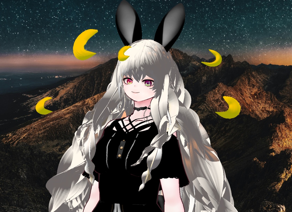 VRM+VROID+의상 및 머리스타일 아이템 / 달 토끼 소녀 + 달 소녀 / ( 같은 아바타 2가지 버전 )