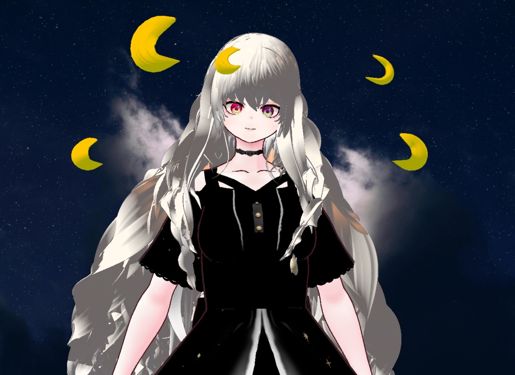 VRM+VROID+의상 및 머리스타일 아이템 / 달 토끼 소녀 + 달 소녀 / ( 같은 아바타 2가지 버전 )