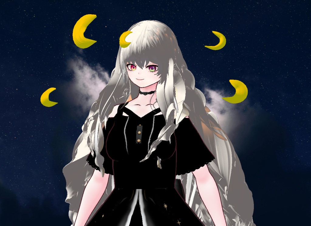 VRM+VROID+의상 및 머리스타일 아이템 / 달 토끼 소녀 + 달 소녀 / ( 같은 아바타 2가지 버전 )