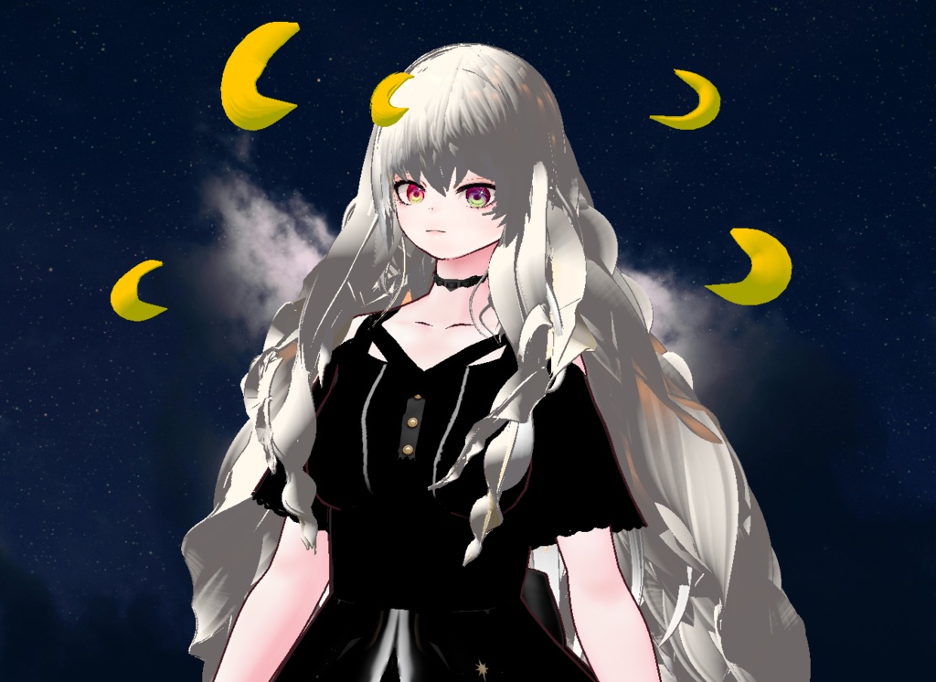 VRM+VROID+의상 및 머리스타일 아이템 / 달 토끼 소녀 + 달 소녀 / ( 같은 아바타 2가지 버전 )