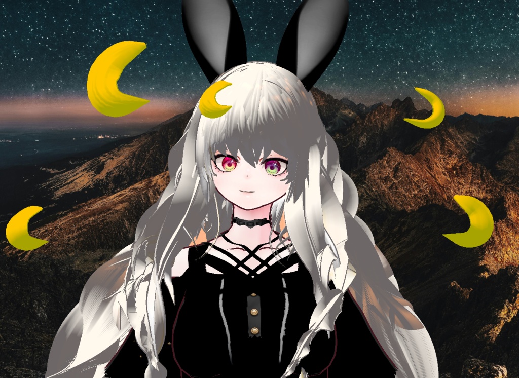 VRM+VROID+의상 및 머리스타일 아이템 / 달 토끼 소녀 + 달 소녀 / ( 같은 아바타 2가지 버전 )