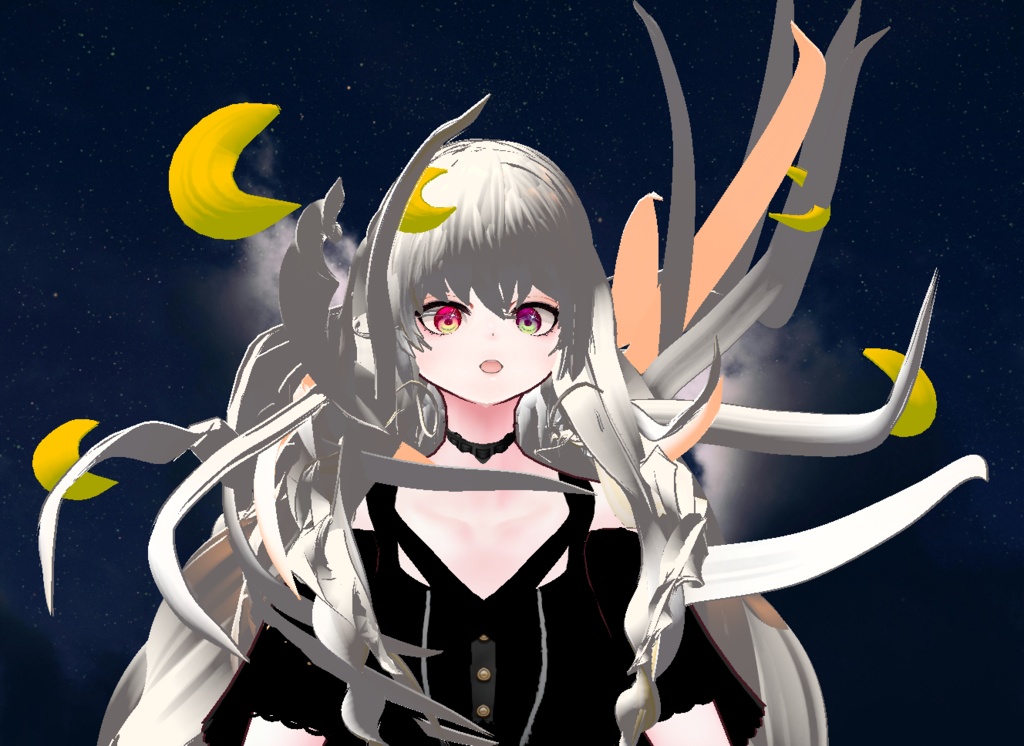 VRM+VROID+의상 및 머리스타일 아이템 / 달 토끼 소녀 + 달 소녀 / ( 같은 아바타 2가지 버전 )