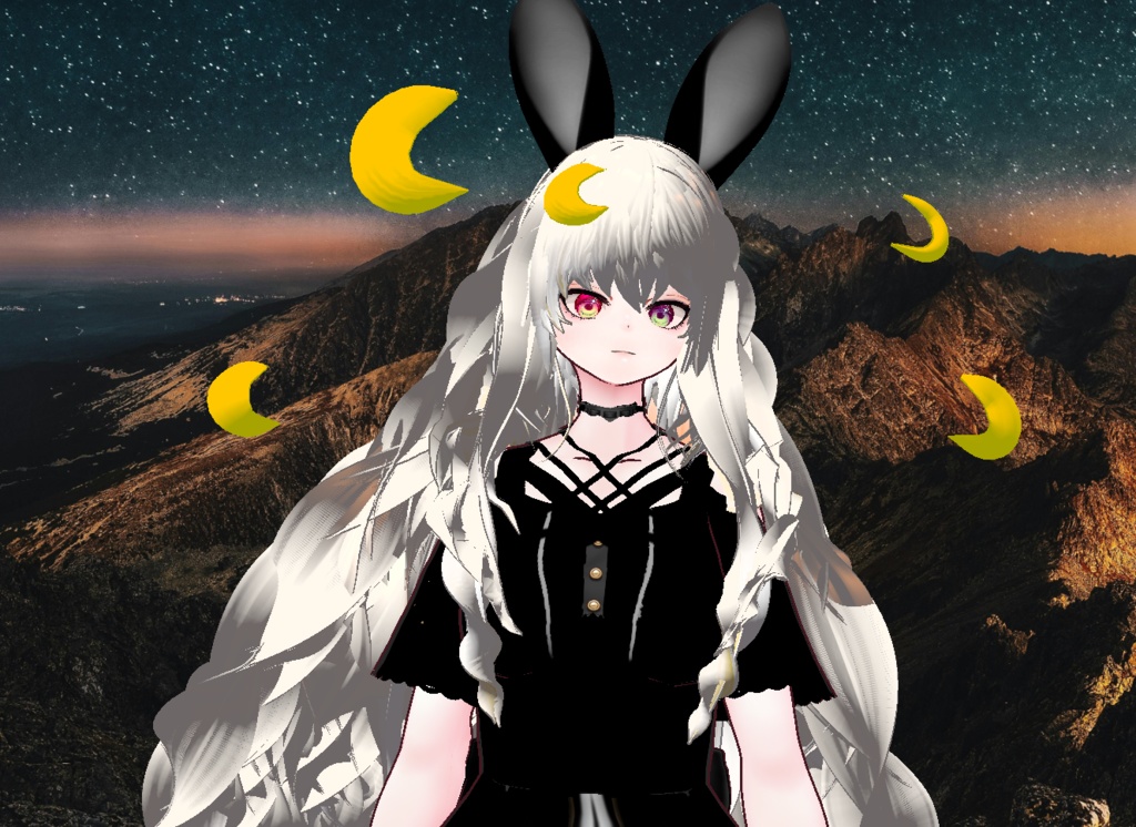 VRM+VROID+의상 및 머리스타일 아이템 / 달 토끼 소녀 + 달 소녀 / ( 같은 아바타 2가지 버전 )
