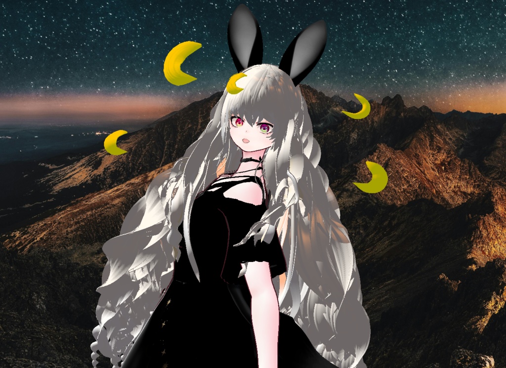 VRM+VROID+의상 및 머리스타일 아이템 / 달 토끼 소녀 + 달 소녀 / ( 같은 아바타 2가지 버전 )