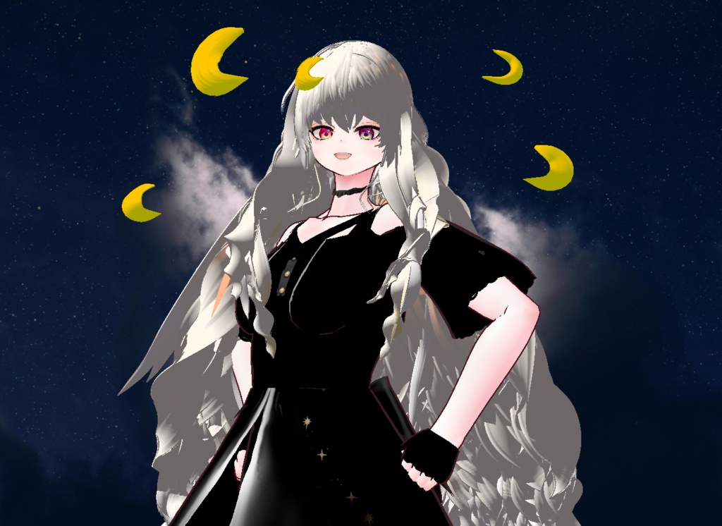 VRM+VROID+의상 및 머리스타일 아이템 / 달 토끼 소녀 + 달 소녀 / ( 같은 아바타 2가지 버전 )