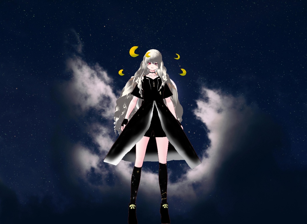 VRM+VROID+의상 및 머리스타일 아이템 / 달 토끼 소녀 + 달 소녀 / ( 같은 아바타 2가지 버전 )