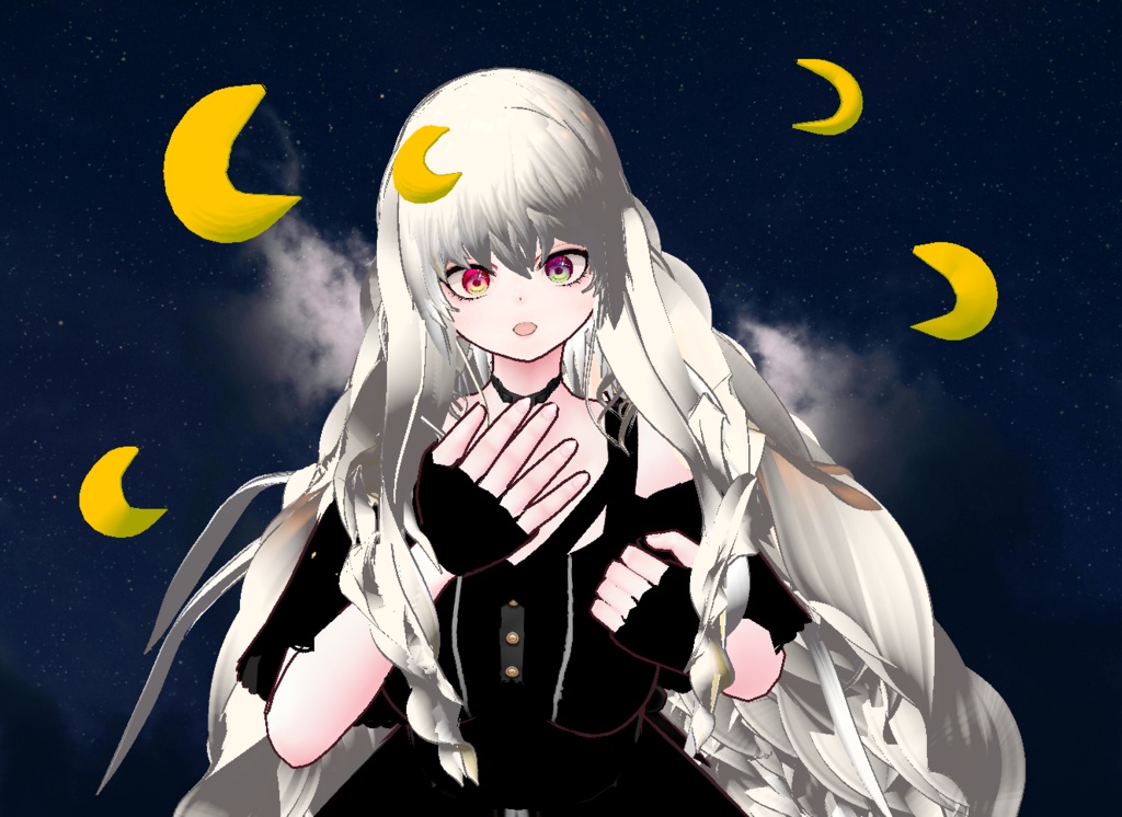 VRM+VROID+의상 및 머리스타일 아이템 / 달 토끼 소녀 + 달 소녀 / ( 같은 아바타 2가지 버전 )