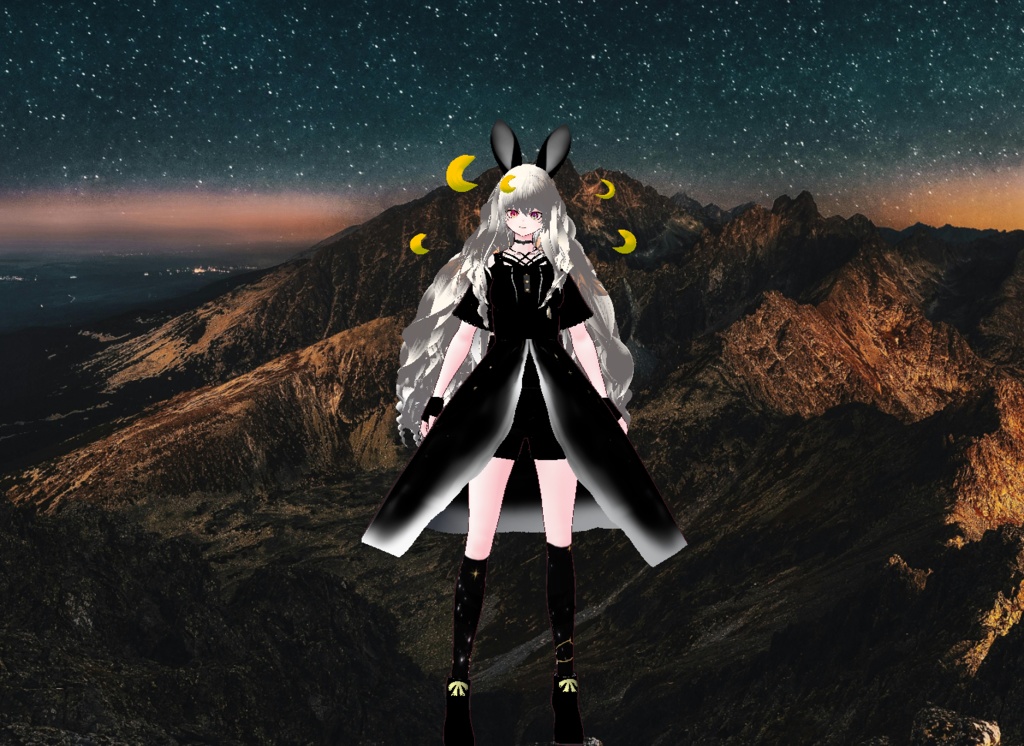 VRM+VROID+의상 및 머리스타일 아이템 / 달 토끼 소녀 + 달 소녀 / ( 같은 아바타 2가지 버전 )