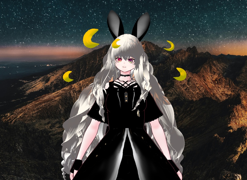 VRM+VROID+의상 및 머리스타일 아이템 / 달 토끼 소녀 + 달 소녀 / ( 같은 아바타 2가지 버전 )
