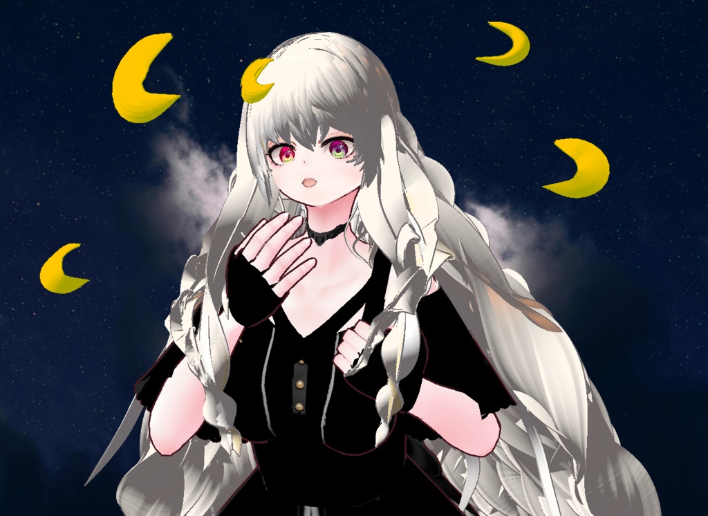 VRM+VROID+의상 및 머리스타일 아이템 / 달 토끼 소녀 + 달 소녀 / ( 같은 아바타 2가지 버전 )