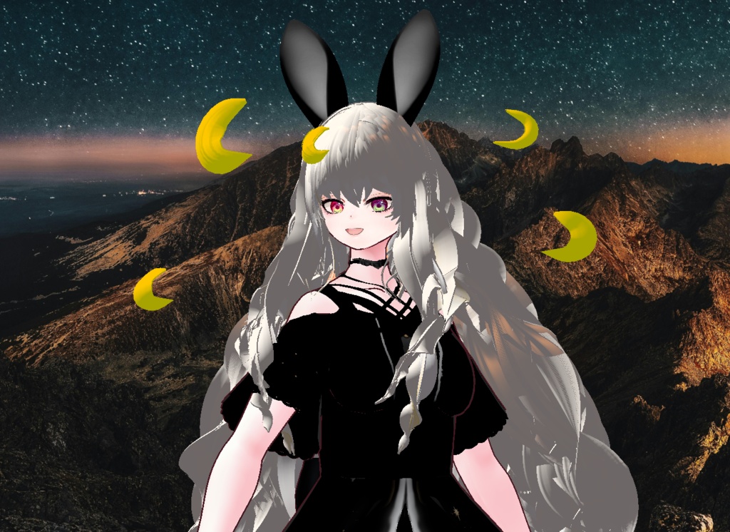 VRM+VROID+의상 및 머리스타일 아이템 / 달 토끼 소녀 + 달 소녀 / ( 같은 아바타 2가지 버전 )
