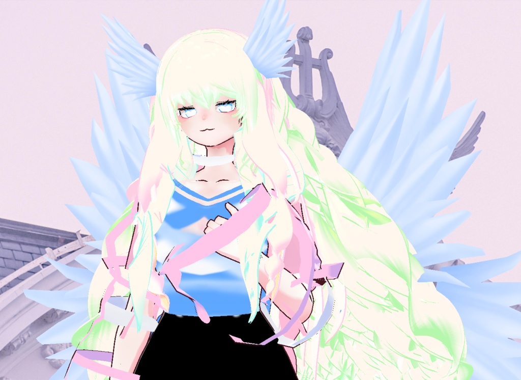 VRM+VROID+의상 및 머리스타일 아이템 / 천사 소녀 / 테두리 있음 없음 1가지 아바타 테두리 유무 버전 으로 2가지 /