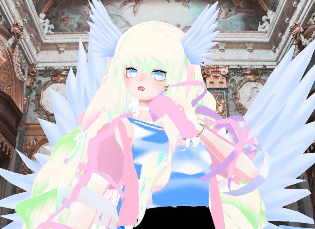 VRM+VROID+의상 및 머리스타일 아이템 / 천사 소녀 / 테두리 있음 없음 1가지 아바타 테두리 유무 버전 으로 2가지 /