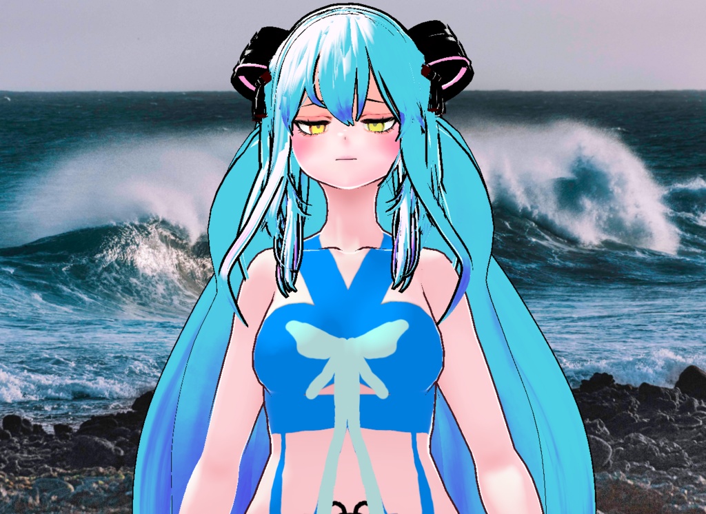 VRM+VROID+의상 및 머리스타일 아이템 / 수영복 리본 머리 소녀 ( 머리색상 2가지 버전 )