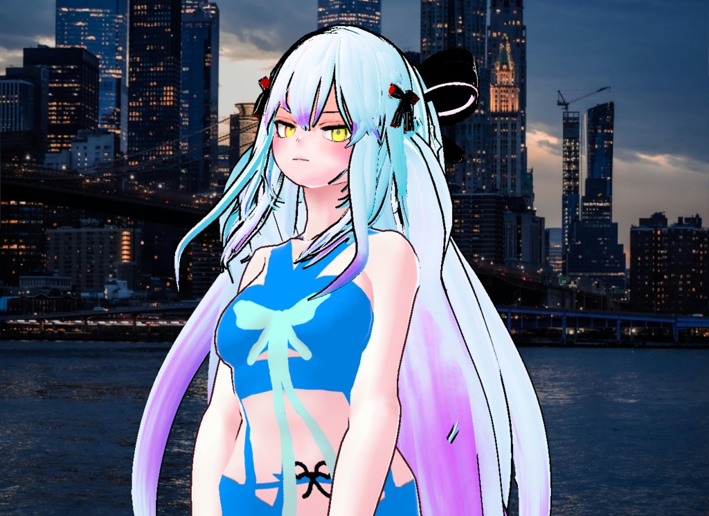 VRM+VROID+의상 및 머리스타일 아이템 / 수영복 리본 머리 소녀 ( 머리색상 2가지 버전 )