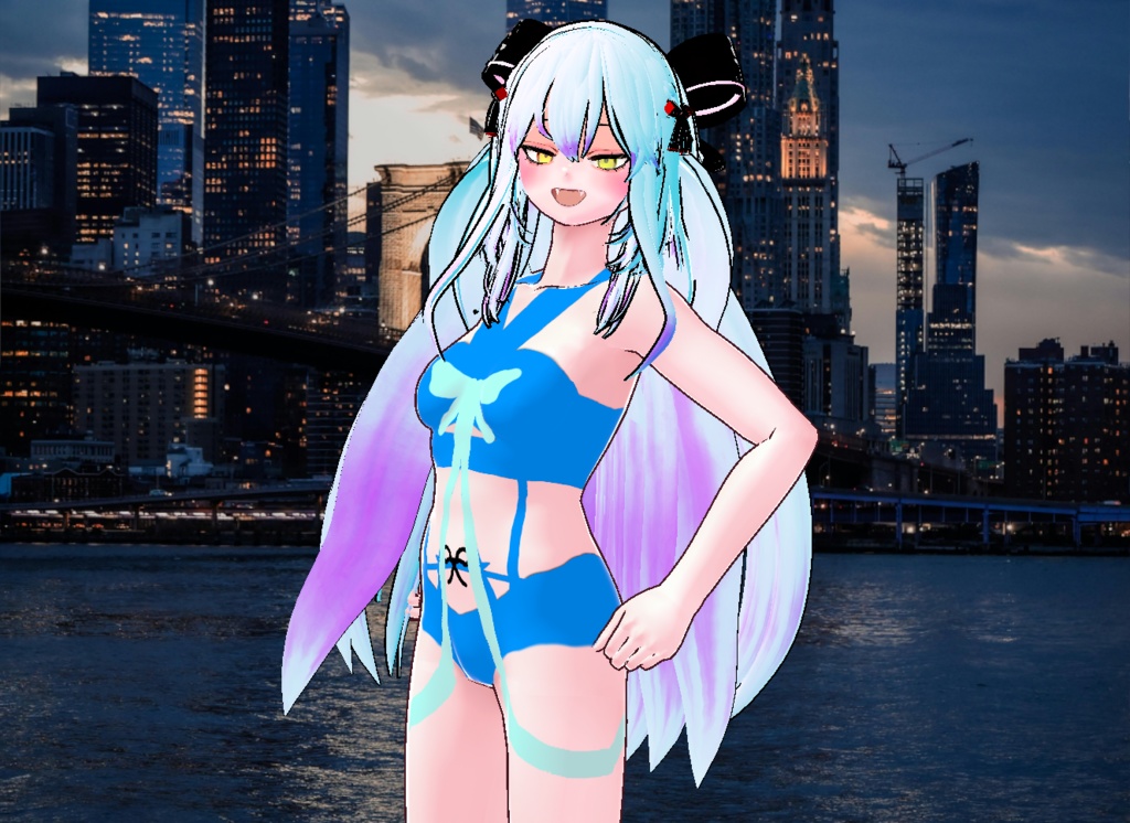 VRM+VROID+의상 및 머리스타일 아이템 / 수영복 리본 머리 소녀 ( 머리색상 2가지 버전 )