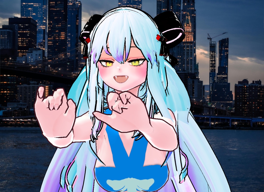 VRM+VROID+의상 및 머리스타일 아이템 / 수영복 리본 머리 소녀 ( 머리색상 2가지 버전 )