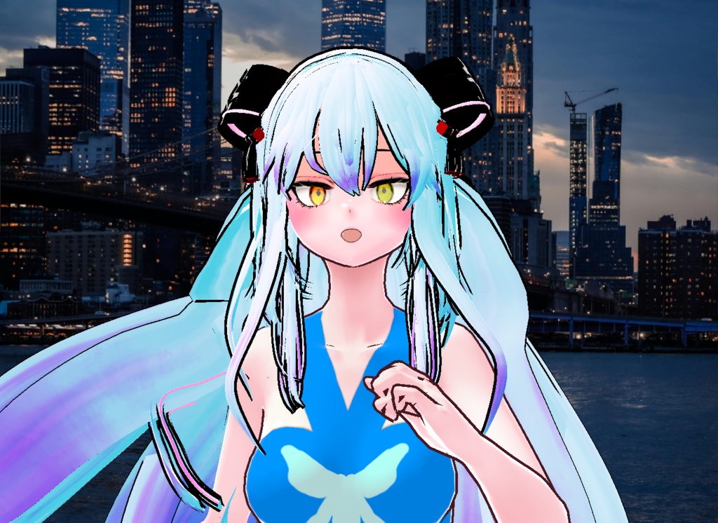 VRM+VROID+의상 및 머리스타일 아이템 / 수영복 리본 머리 소녀 ( 머리색상 2가지 버전 )