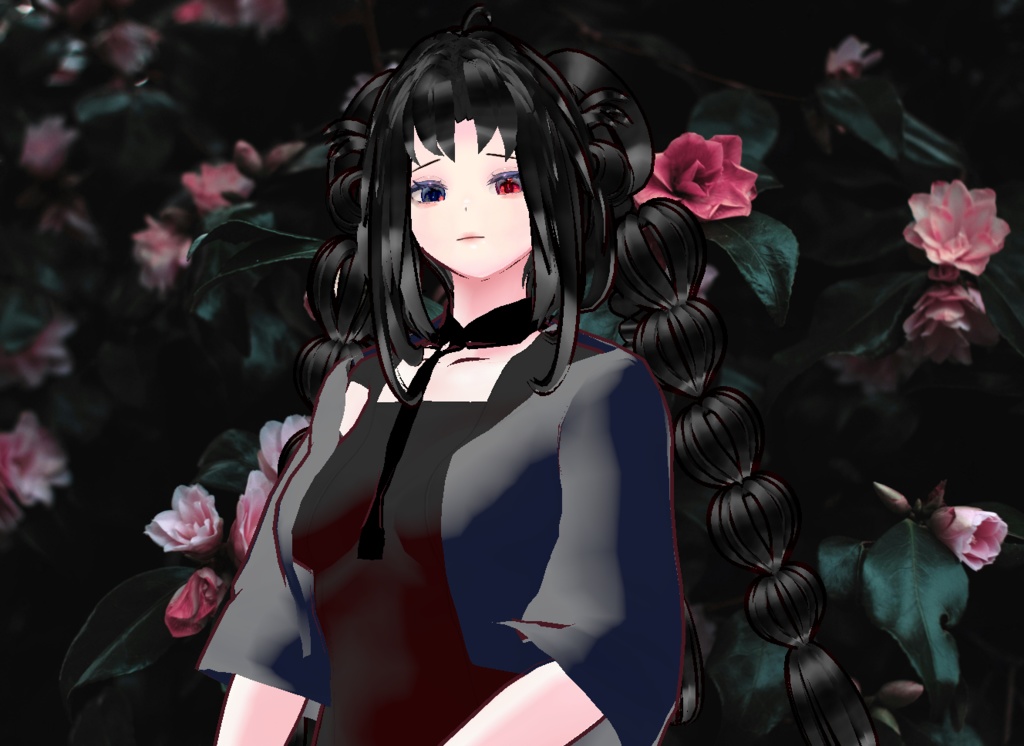 VRM+의상 및 머리스타일 아이템+원본파일 VROID / 머리스타일 2개 독특한 양갈래 머리 소녀 아바타