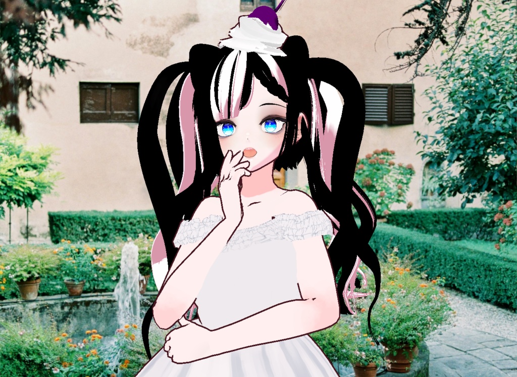 VRM+VROID+의상 및 머리스타일 아이템 / 큐티 블루베리 생크림 고양이 소녀