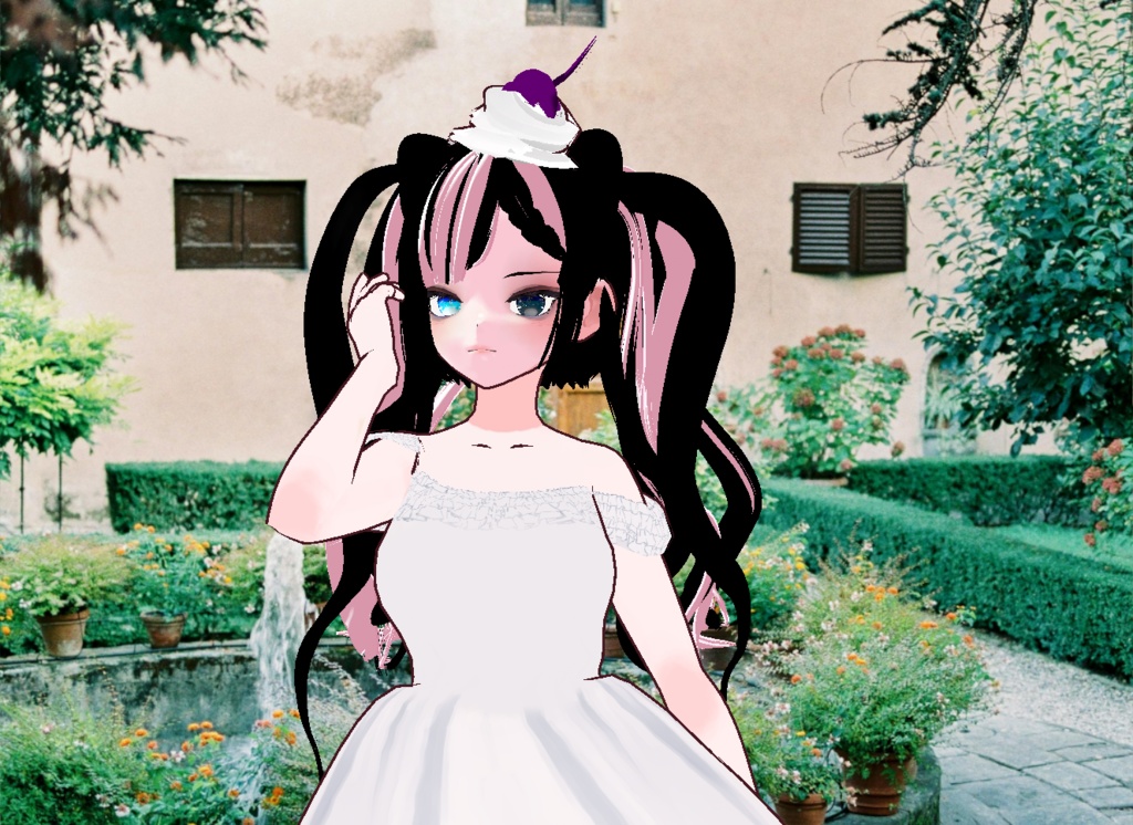 VRM+VROID+의상 및 머리스타일 아이템 / 큐티 블루베리 생크림 고양이 소녀