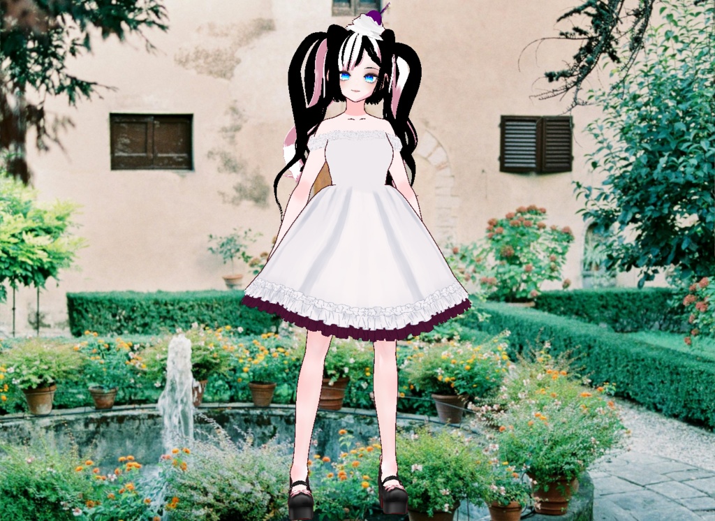 VRM+VROID+의상 및 머리스타일 아이템 / 큐티 블루베리 생크림 고양이 소녀