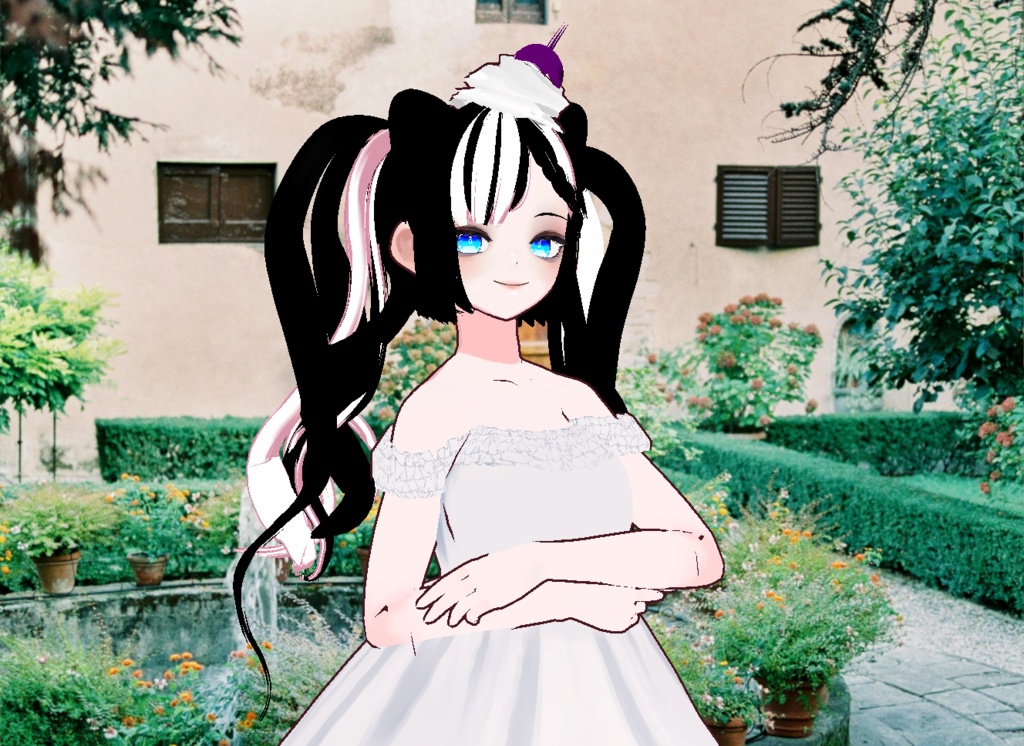 VRM+VROID+의상 및 머리스타일 아이템 / 큐티 블루베리 생크림 고양이 소녀