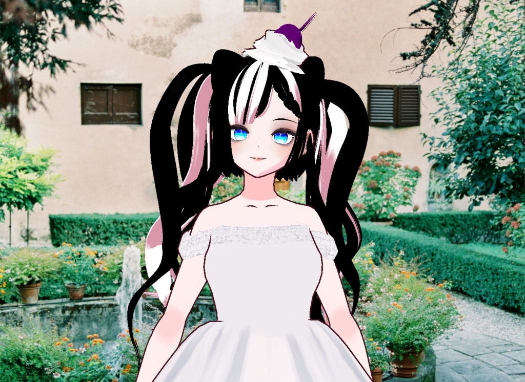 VRM+VROID+의상 및 머리스타일 아이템 / 큐티 블루베리 생크림 고양이 소녀