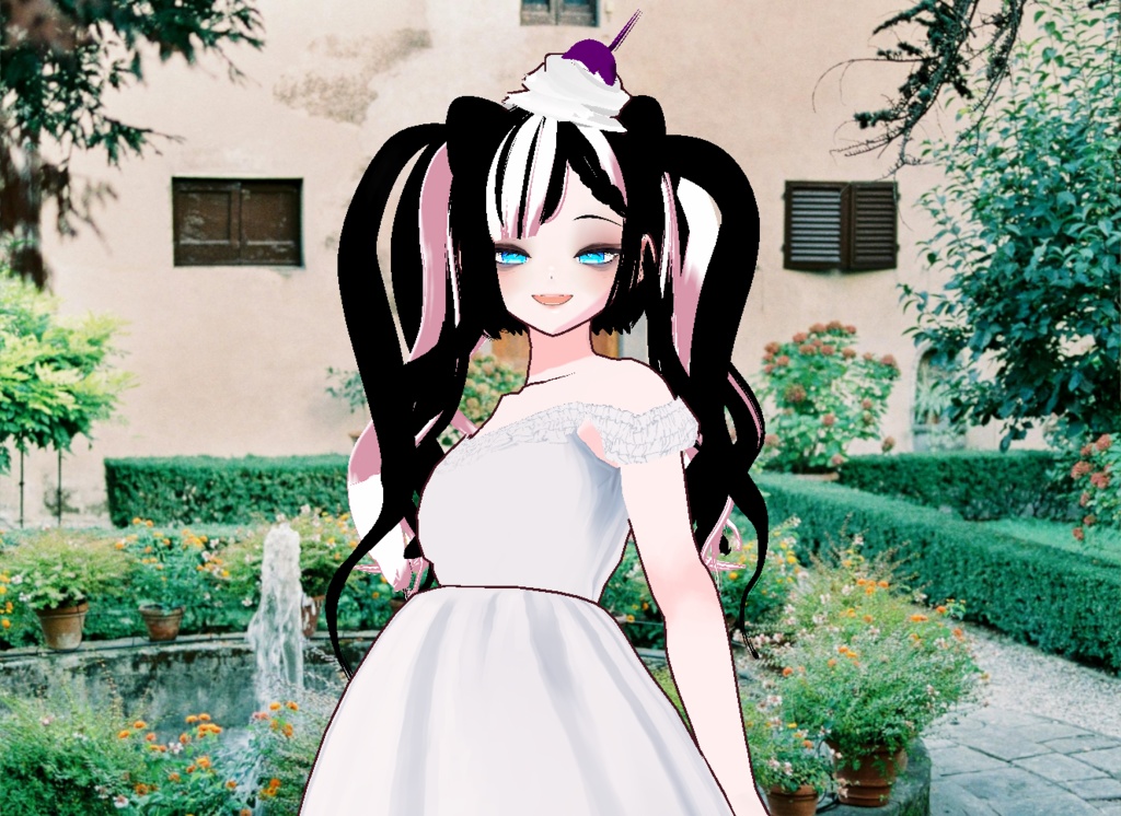 VRM+VROID+의상 및 머리스타일 아이템 / 큐티 블루베리 생크림 고양이 소녀