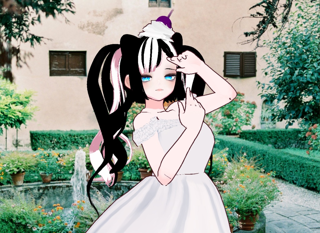 VRM+VROID+의상 및 머리스타일 아이템 / 큐티 블루베리 생크림 고양이 소녀