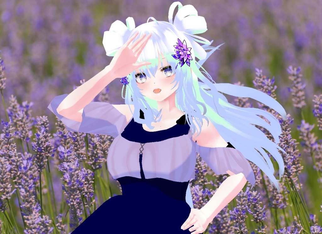 VRM+VROID+의상 및 머리스타일 아이템 / 그라데이션 화려한 장식 리본 머리 소녀